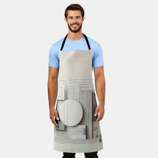 Neutral Circle Grid  エプロン (着用した状態)