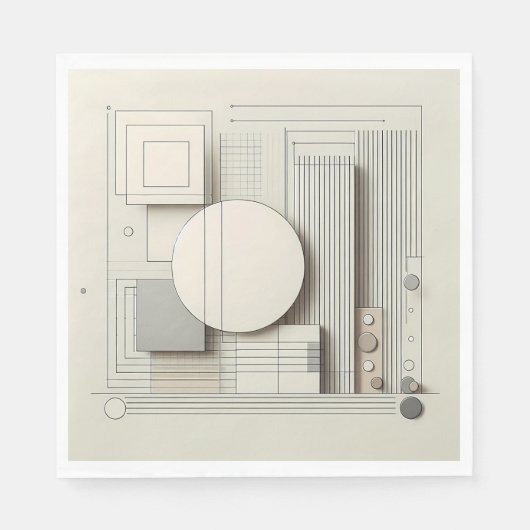 Neutral Circle Grid スタンダードランチョンナプキン (正面)