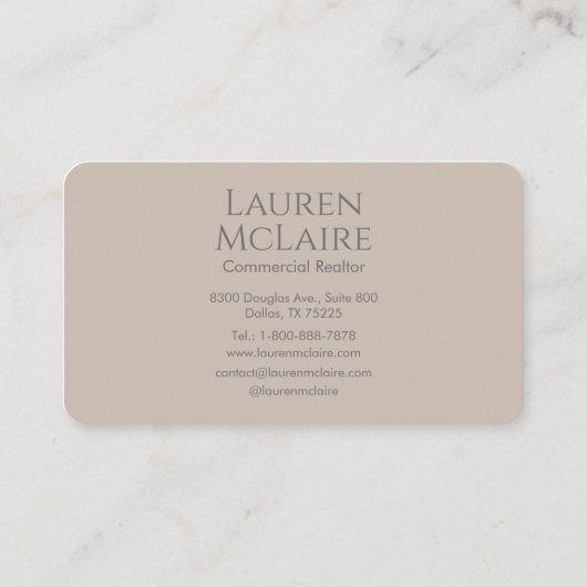 Neutral Classic Taupe Monogram Business Card 名刺 (裏面)