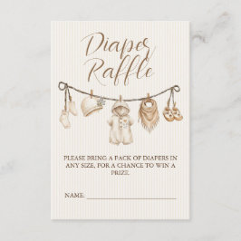 Neutral Clothesline Baby Shower Diaper Raffle エンクロージャーカード