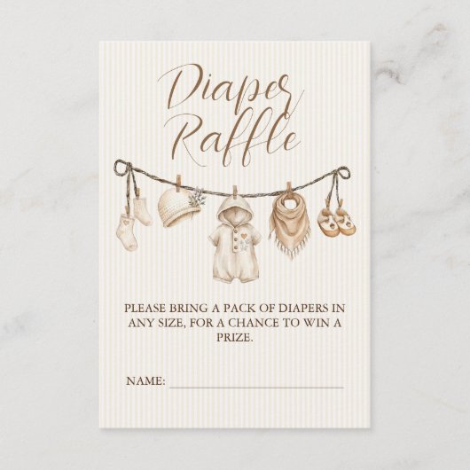 Neutral Clothesline Baby Shower Diaper Raffle エンクロージャーカード (正面)