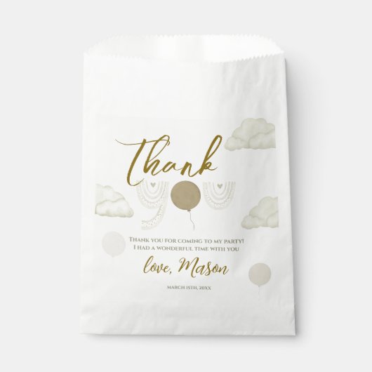 Neutral Cloud Boho Mr Onederful Thank You Party フェイバーバッグ (正面)