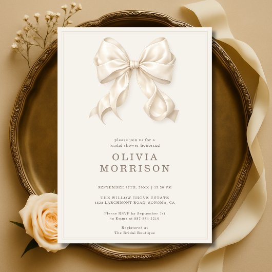 Neutral Coquette Bow Bridal Shower 招待状