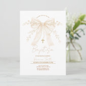 Neutral Cream Bow Cross Baptism Christening 招待状 (スタンド正面)