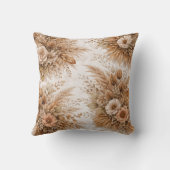 Neutral Cream & Caramel Boho Floral Pattern クッション (裏面)