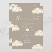 Neutral Cream Cloud Heaven Sent Baby Shower Party 招待状 (正面/裏面)