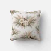 Neutral Cream Rose Winter Pine Bouquet クッション (正面)