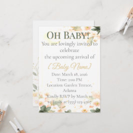 Neutral Daffodil Moon Baby Shower Invitation 招待状