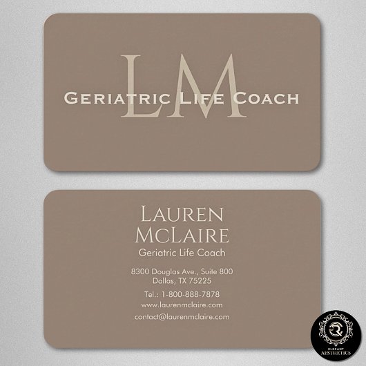 Neutral Dark Taupe Monogram Business Card 名刺