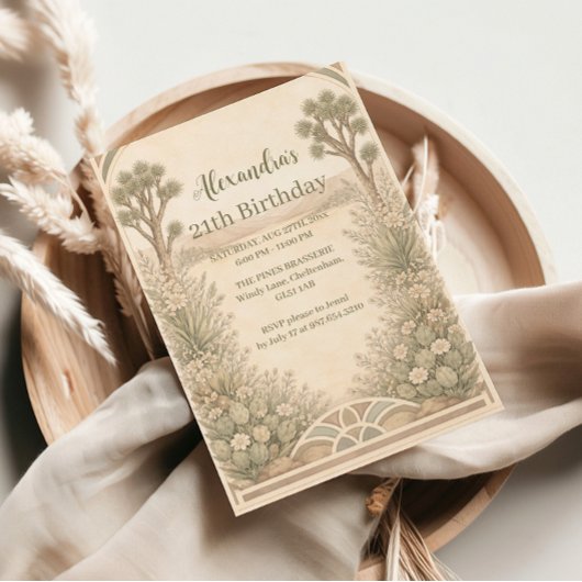 Neutral Desert Floral Birthday 招待状