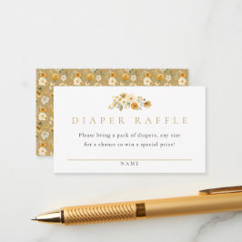 Neutral Diaper Raffle Card | Ivory & Golden Floral エンクロージャーカード