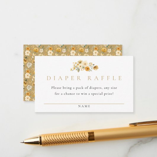 Neutral Diaper Raffle Card | Ivory & Golden Floral エンクロージャーカード (正面/裏面インサイチュ)