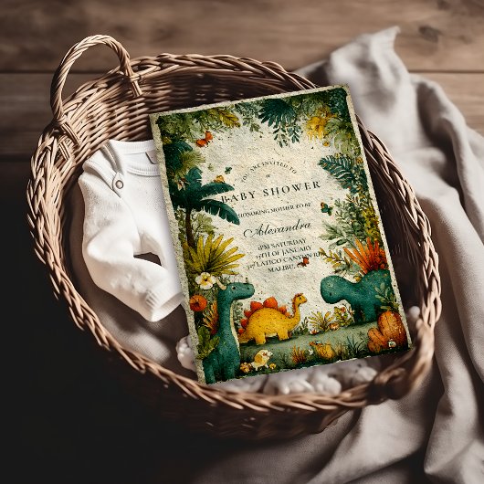 Neutral Dinosaur Baby Shower 招待状