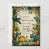 Neutral Dinosaur Baby Shower 招待状 (正面)