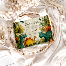 Neutral Dinosaur Baby Shower Diapper Raffle エンクロージャーカード