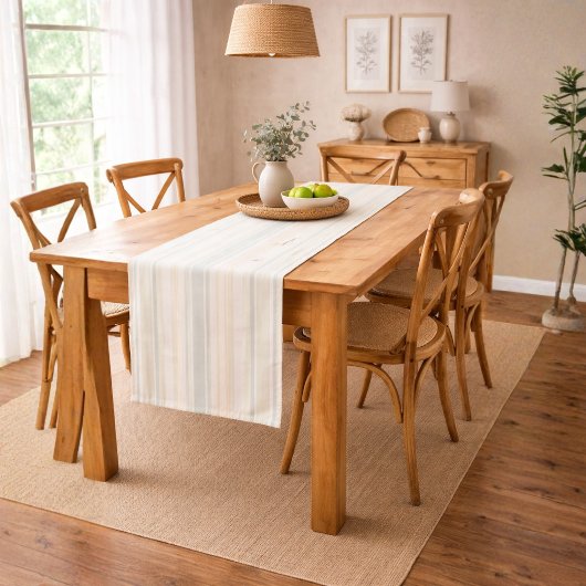 Neutral Dusty Blue Striped | Rustic Farmhouse ショートテーブルランナー