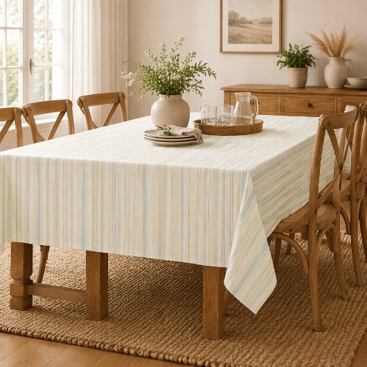 Neutral Dusty Blue Striped | Rustic Farmhouse テーブルクロス