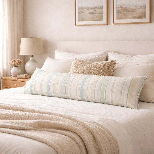 Neutral Dusty Blue Striped | Rustic Farmhouse ボディピロー