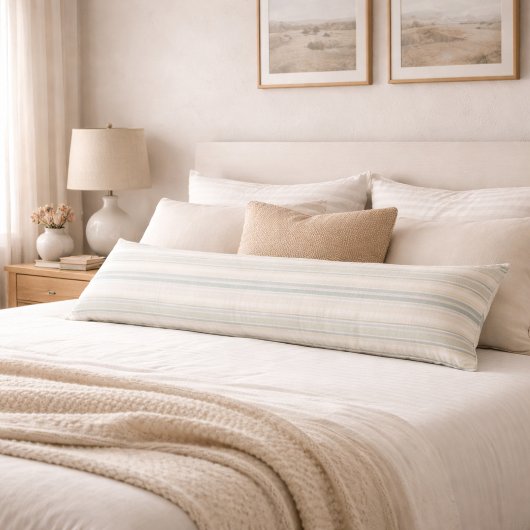 Neutral Dusty Blue Striped | Rustic Farmhouse ボディピロー