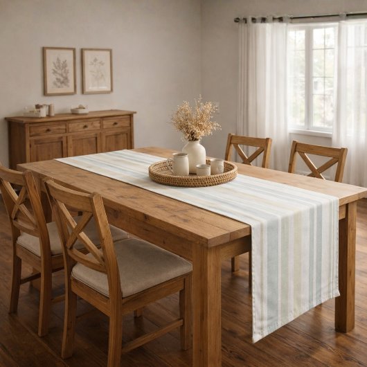 Neutral Dusty Blue Striped | Rustic Farmhouse ロングテーブルランナー