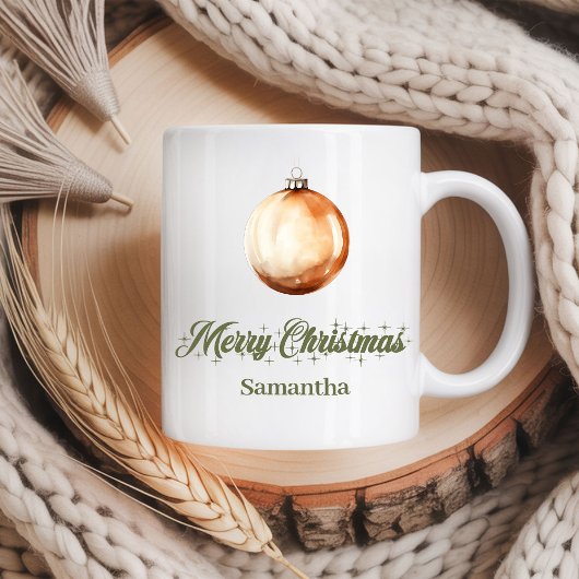 Neutral Earthy Christmas Mug Custom Name コーヒーマグカップ