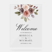 Neutral Earthy Taupe Floral Wedding Welcome アクリルサイン (正面)