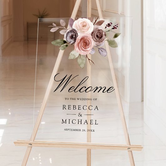 Neutral Earthy Taupe Floral Wedding Welcome アクリルサイン
