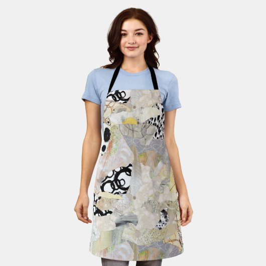 Neutral Elegant Abstract Collage Design エプロン (着用した状態)