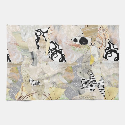 Neutral Elegant Abstract Collage Design キッチンタオル (横)