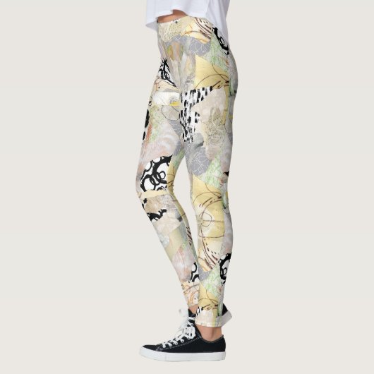 Neutral Elegant Abstract Collage Design レギンス (左)
