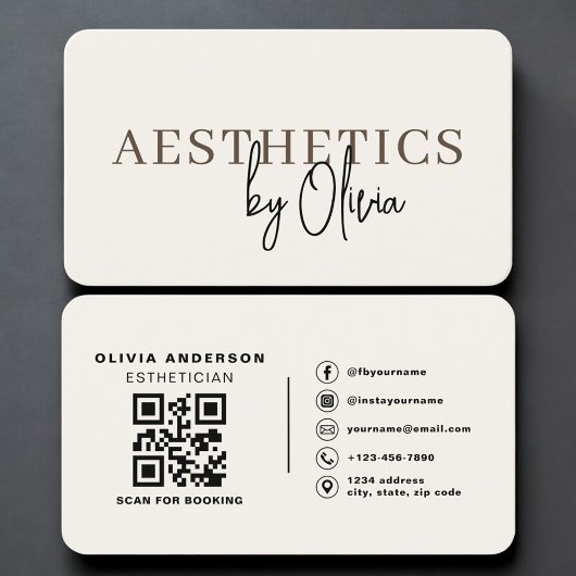Neutral Esthetician Skincare QR Code Professional 名刺