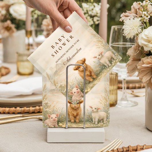 Neutral Farm Friends Baby Shower スタンダードカクテルナプキン