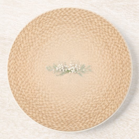 Neutral Farmhouse Coaster Woven Floral Look コースター (正面)