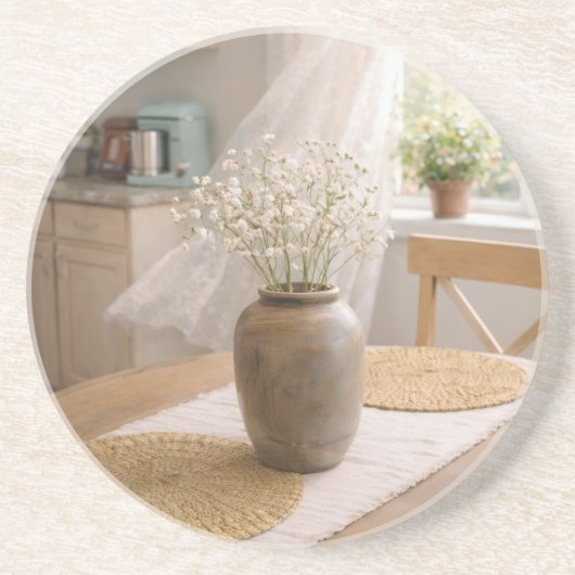 Neutral Farmhouse Floral Coasters コースター (正面)