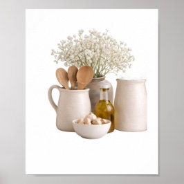 Neutral Farmhouse Kitchen Still Life Frame Ready  ポスター