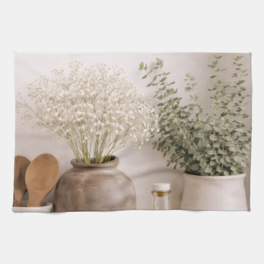 Neutral Farmhouse Kitchen Towel Wildflower Floral キッチンタオル (横)