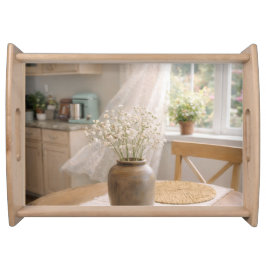Neutral Farmhouse Wildflower Floral Serving Tray トレー