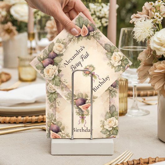 Neutral Fig Floral 1st Birthday スタンダードカクテルナプキン