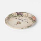 Neutral Fig Floral 1st Birthday ペーパープレート (アングル)