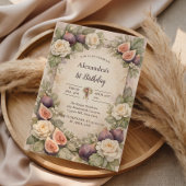 Neutral Fig Floral 1st Birthday 招待状