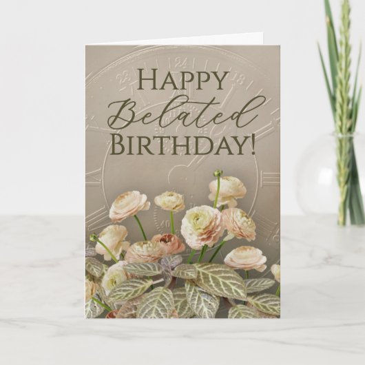 Neutral Floral Belated Birthday Card カード (正面)