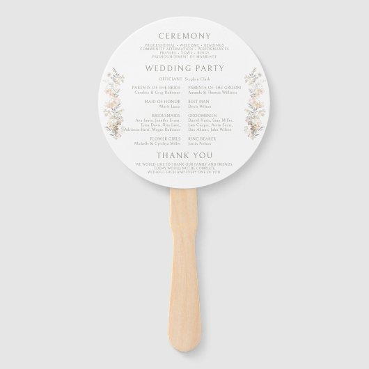 Neutral Floral Blush Monogram Wedding Program ハンドファン (裏面)