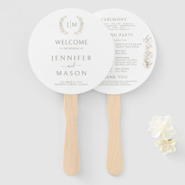 Neutral Floral Blush Monogram Wedding Program ハンドファン