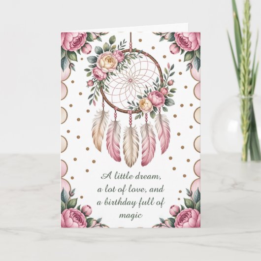Neutral Floral Bohemian Birthday カード (正面)