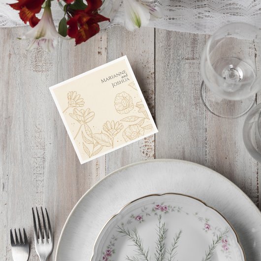 Neutral Floral Wedding Cocktail Napkin スタンダードカクテルナプキン