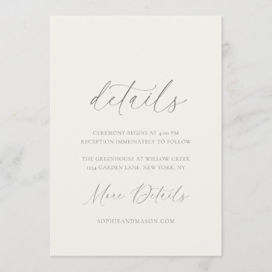 Neutral Floral Wedding Details Card 招待状 (正面)