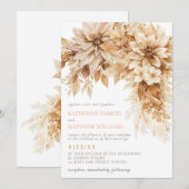 Neutral Floral Wedding Invitation Beige Elegant  招待状 (正面/裏面)