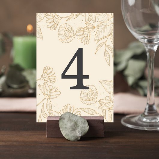 Neutral Floral Wedding Table Number Card テーブルナンバー