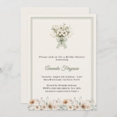 Neutral florals green ivory Bridal Shower 招待状 (正面/裏面)
