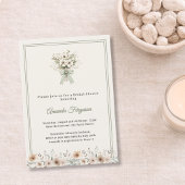 Neutral florals green ivory Bridal Shower 招待状